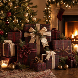 Elegant Burgundy Tartan Wrapping Paper