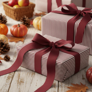 Elegant Burgundy Thin Striped Wrapping Paper