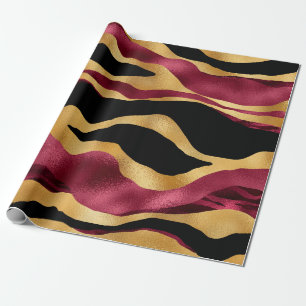 Elegant Burgundy Tiger Stripes Striking Animal Wrapping Paper