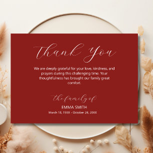 Elegant Burgundy Traditional Funeral Sympathy Thank You Card