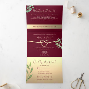 Elegant Burgundy Tri-Fold Invitation