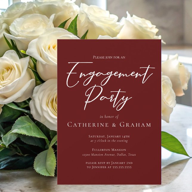 Elegant Burgundy Typography Engagement Party Invitation (Creator Uploaded)