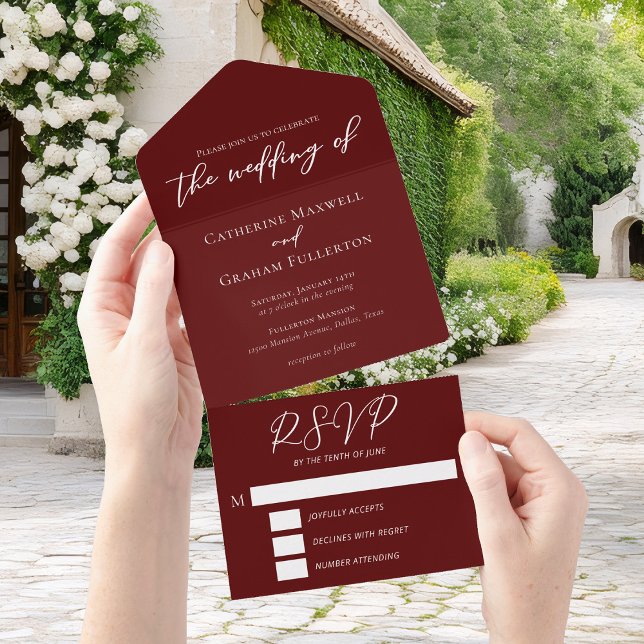 Elegant Burgundy Typography Evening Wedding All In One Invitation (Creator Uploaded)