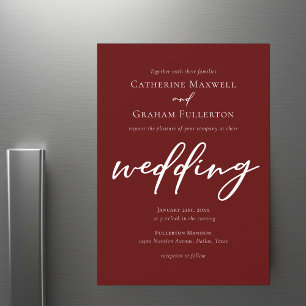 Elegant Burgundy Typography Evening Wedding Magnetic Invitation