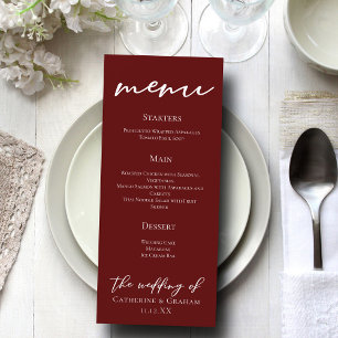 Elegant Burgundy Typography Evening Wedding Menu