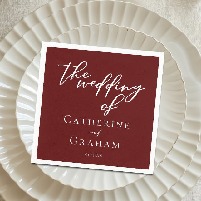 Elegant Burgundy Typography Evening Wedding Napkin (Creator Uploaded)