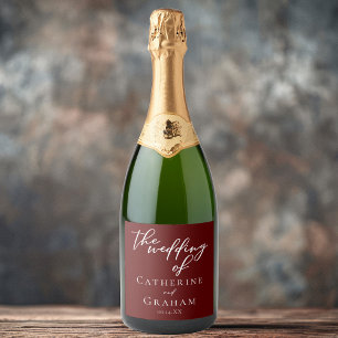 Elegant Burgundy Typography Evening Wedding Sparkling Wine Label