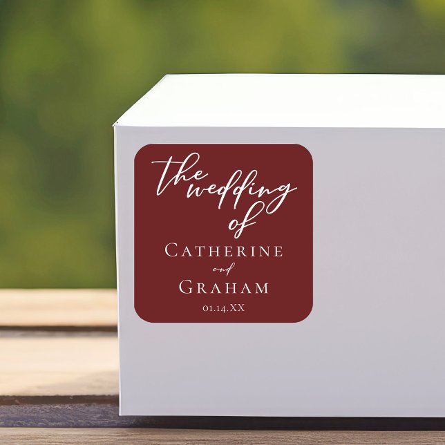 Elegant Burgundy Typography Evening Wedding Square Sticker (Creator Uploaded)