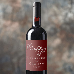 Elegant Burgundy Typography Evening Wedding Wine Label