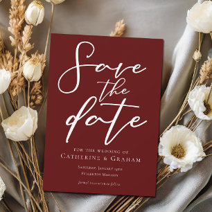 Elegant Burgundy Typography Minimalist Save The Date