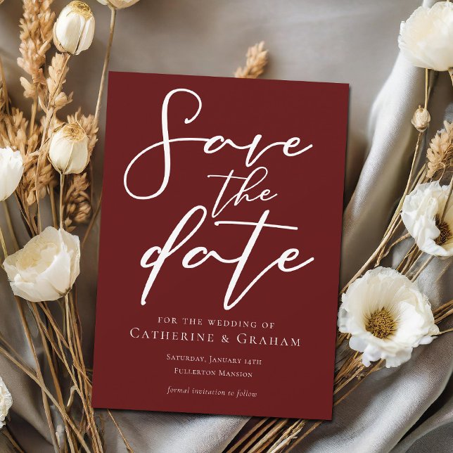 Elegant Burgundy Typography Minimalist Save The Date (Creator Uploaded)