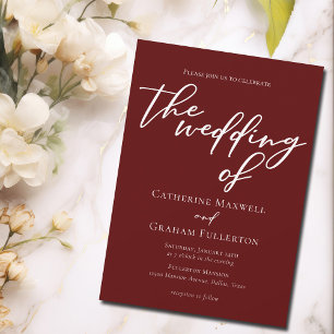 Elegant Burgundy Typography Minimalist Wedding Invitation