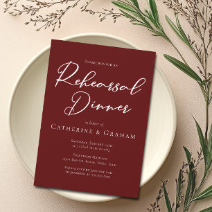 Elegant Burgundy Typography Rehearsal Dinner Invitation