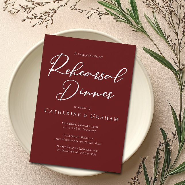 Elegant Burgundy Typography Rehearsal Dinner Invitation (Creator Uploaded)
