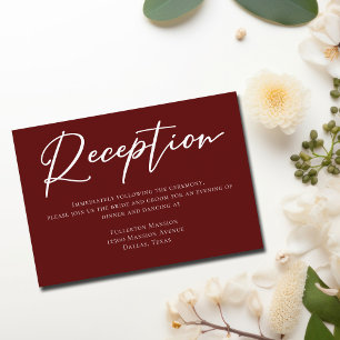 Elegant Burgundy Typography Wedding Reception Enclosure Card