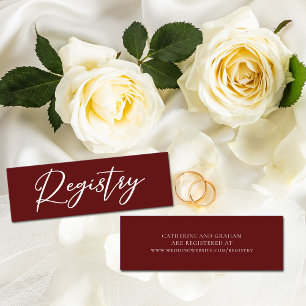 Elegant Burgundy Typography Wedding Registry Mini Business Card
