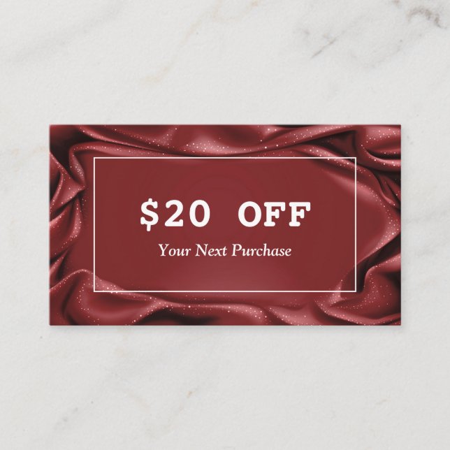 Elegant Burgundy Velvet White Frame Makeup Artist Discount Card (Front)