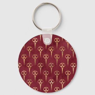 Elegant Burgundy Vintage Golden Scissors Haircut Key Ring