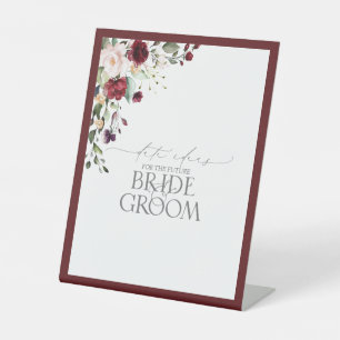 Elegant Burgundy Watercolor Floral Date Ideas Pedestal Sign