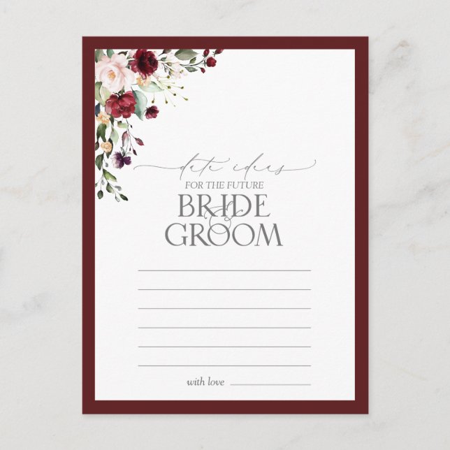 Elegant Burgundy Watercolor Floral Date Ideas Postcard (Front)