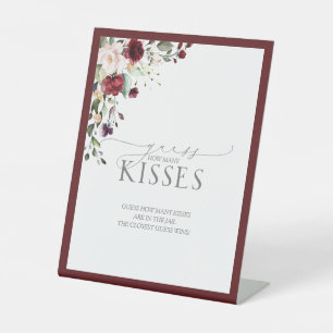 Elegant Burgundy Watercolor Floral How Many Kisses Pedestal Sign