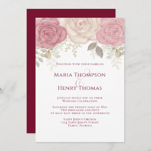 Elegant Burgundy Watercolor Floral Rose Gold Invitation