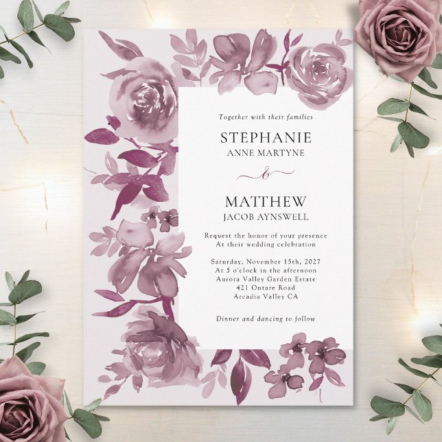 Elegant Burgundy Watercolor Floral Wedding Invitation (Creator Uploaded)