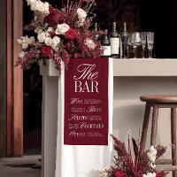 Elegant Burgundy Wedding Bar Menu Reception Decor