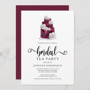 Elegant Burgundy Wedding Cake Bridal Tea Party Invitation