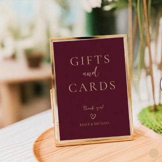 Elegant Burgundy Wedding Cards and Gifts Sign Plaque