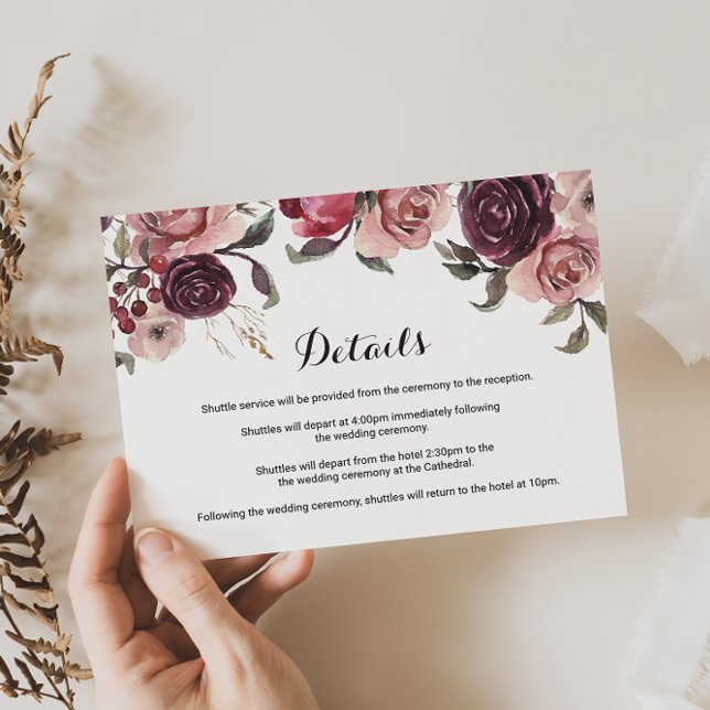 Elegant Burgundy Wedding Details Insert Card (Creator Uploaded)