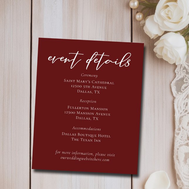 Elegant Burgundy Wedding Event Details Sheets (Creator Uploaded)