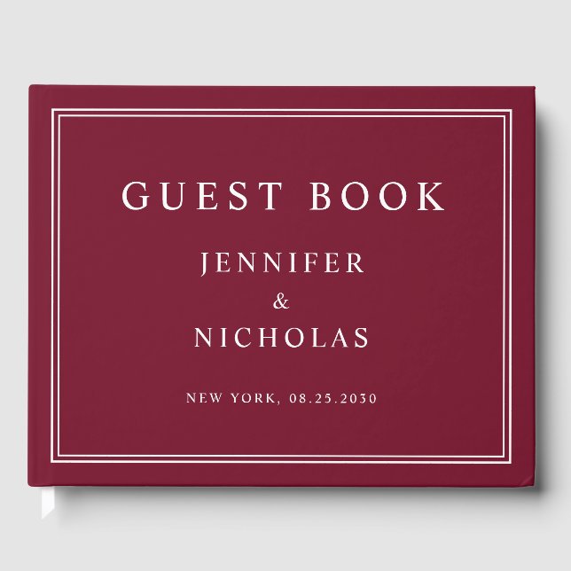 Elegant Burgundy Wedding Guest Book (Front)