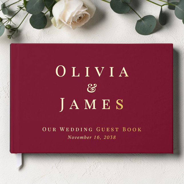Elegant Burgundy Wedding Guest Book (Elegant Burgundy Wedding Foil Guest Book)
