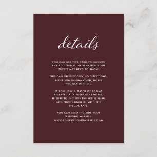 Elegant Burgundy Wedding Guest Details Enclosure Card