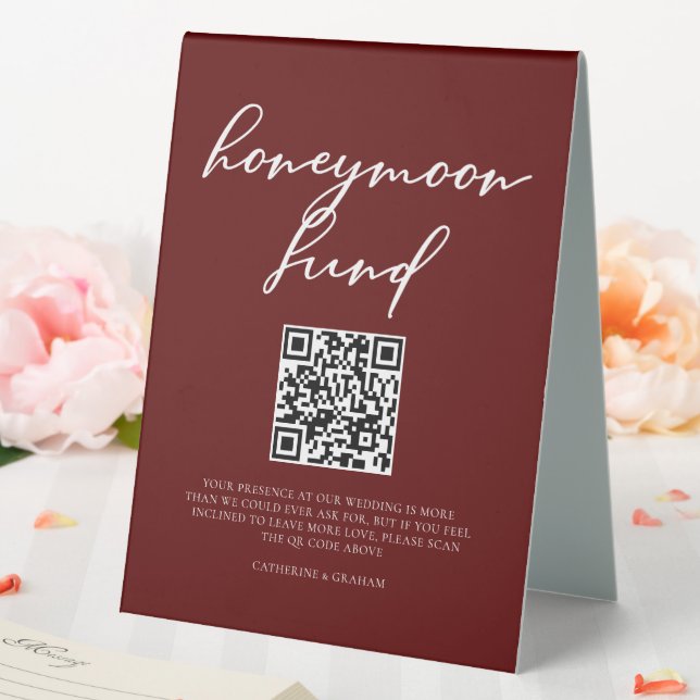 Elegant Burgundy Wedding Honeymoon Fund QR Code (In SItu (Wedding))