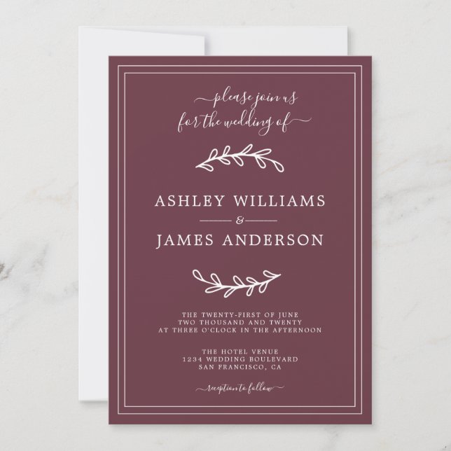 Elegant Burgundy Wedding invitation (Front)