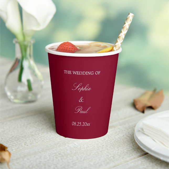 Elegant Burgundy Wedding Paper Cups (Insitu)
