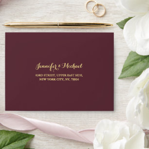 Elegant Burgundy Wedding Party Return Address RSVP Envelope