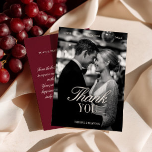 Elegant Burgundy Wedding Photo Thank You Card