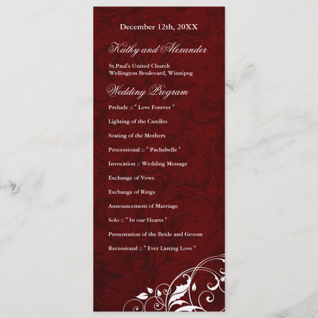 Elegant  Burgundy Wedding Program (Front)