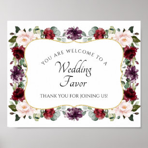 Elegant Burgundy Wedding Reception Favour Sign