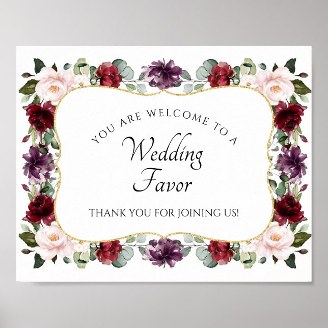 Elegant Burgundy Wedding Reception Favour Sign (Front)