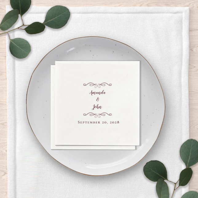 Elegant Burgundy Wedding Reception Names Date Chic Napkin (Creator Uploaded)