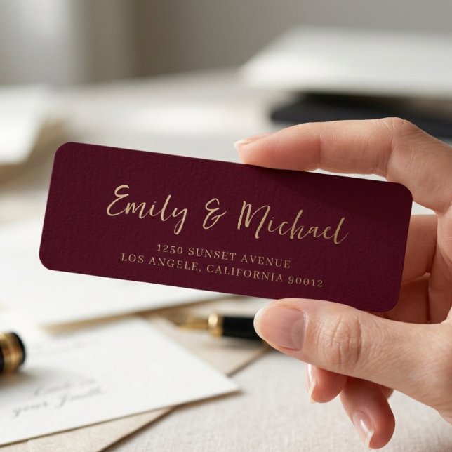 Elegant Burgundy Wedding Return Address Label  (Creator Uploaded)