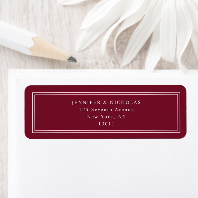Elegant Burgundy Wedding Return Address Return Address Label (Insitu)