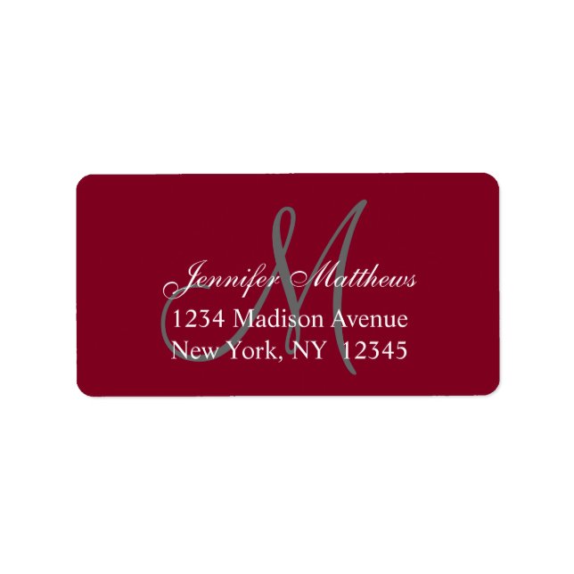 Elegant Burgundy Wedding RSVP Return Address Label (Front)
