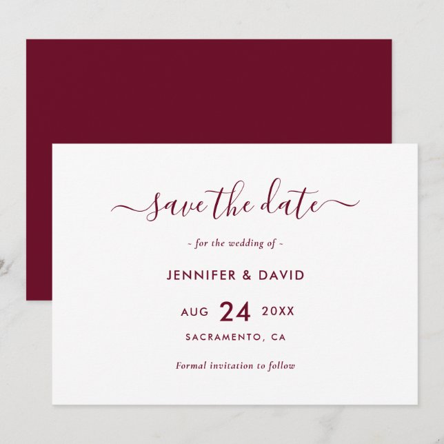 Elegant Burgundy Wedding Save The Date (Front/Back)