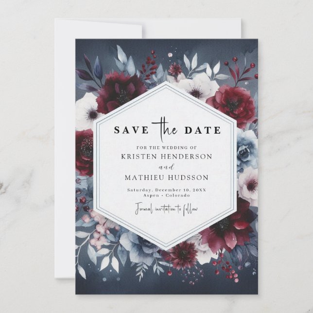 Elegant Burgundy Wedding Save The Date (Front)