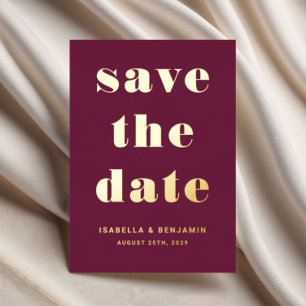 Elegant Burgundy Wedding Save The Date Gold